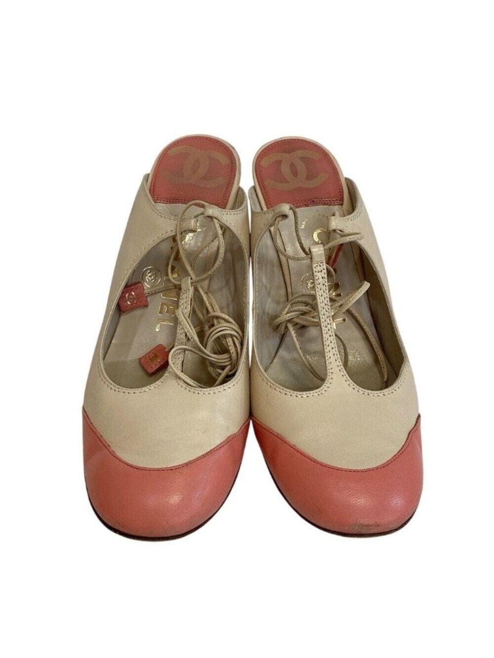 Chanel Lace-up Leather Sandals Pink